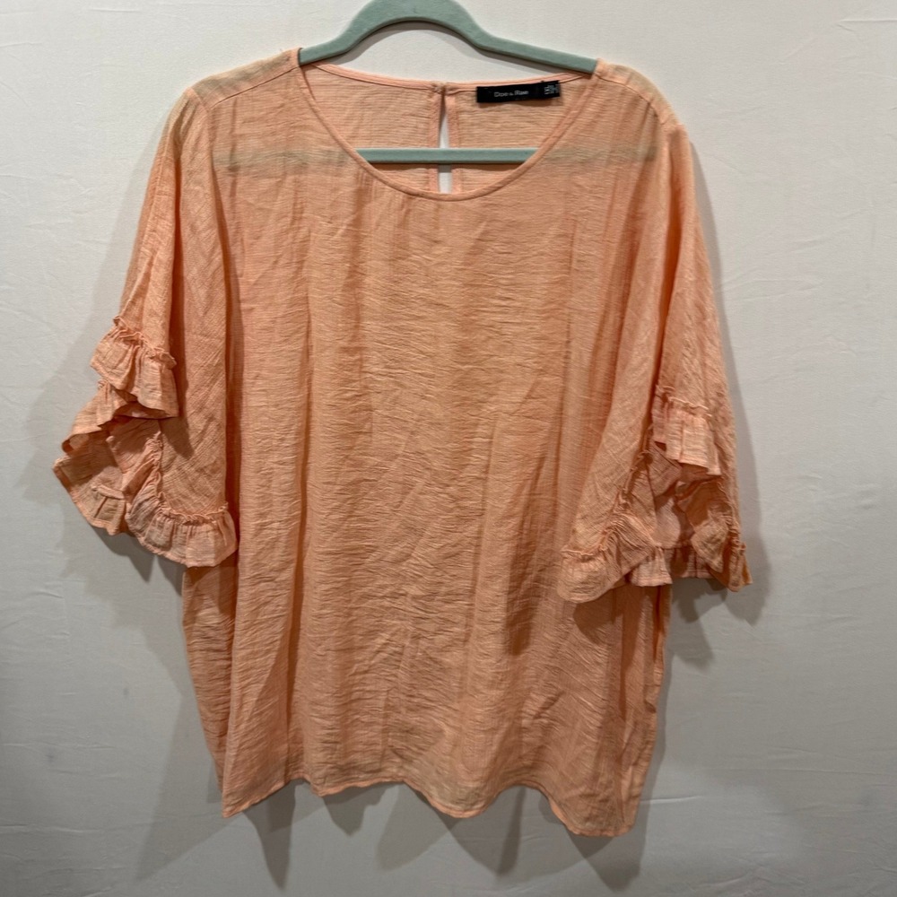 Doe & Rae Peach Ruffle Tiered Sleeve Blouse Top 1XL 14501TPL Relaxed Fit Plus